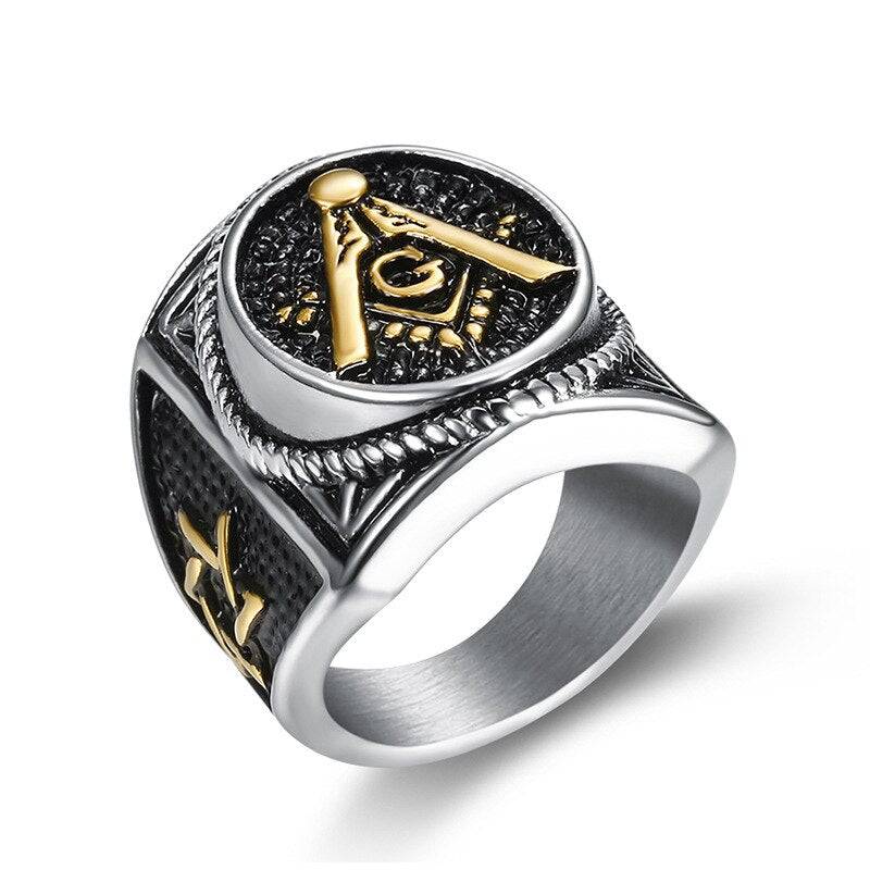 Master Mason Blue Lodge Ring - Square & Compass G Silver Stainless Steel