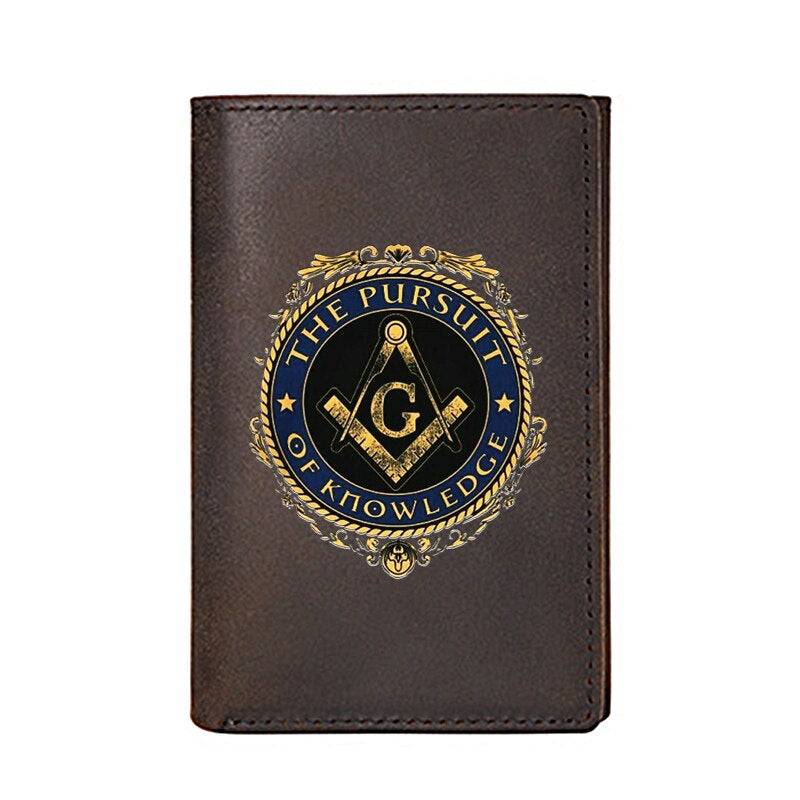 Master Mason Blue Lodge Wallet - The Pursuit Of Knowledge Genuine Leather Brown