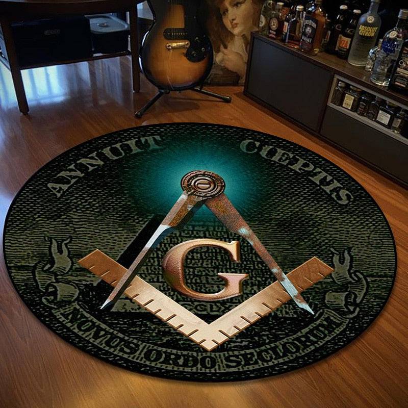 Master Mason Blue Lodge Rug - Square and Compass G (Round)