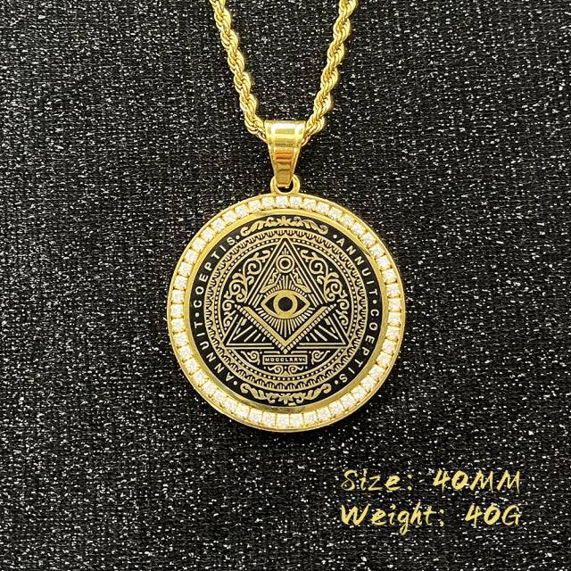 Master Mason Blue Lodge Necklace - Square and Compass G Iced-Out Pendant (Gold/Silver)