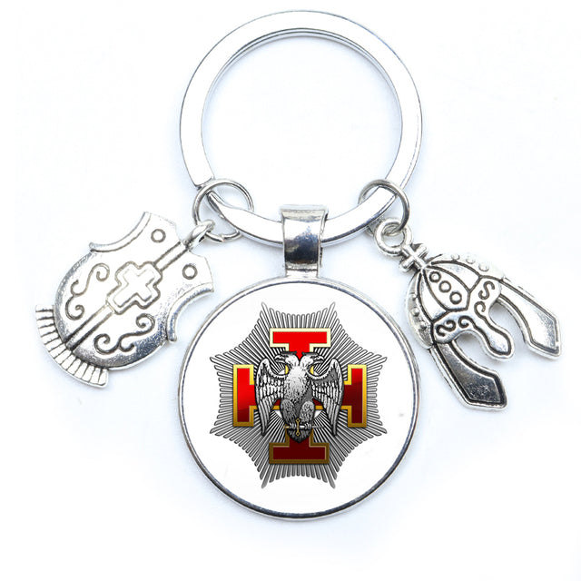 Knights Templar Commandery Keychain - Cross Round Crusader Sign (Various Designs) - Bricks Masons