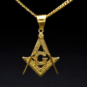 Master Mason Blue Lodge Necklace - Compass & Square G [Gold] - Bricks Masons