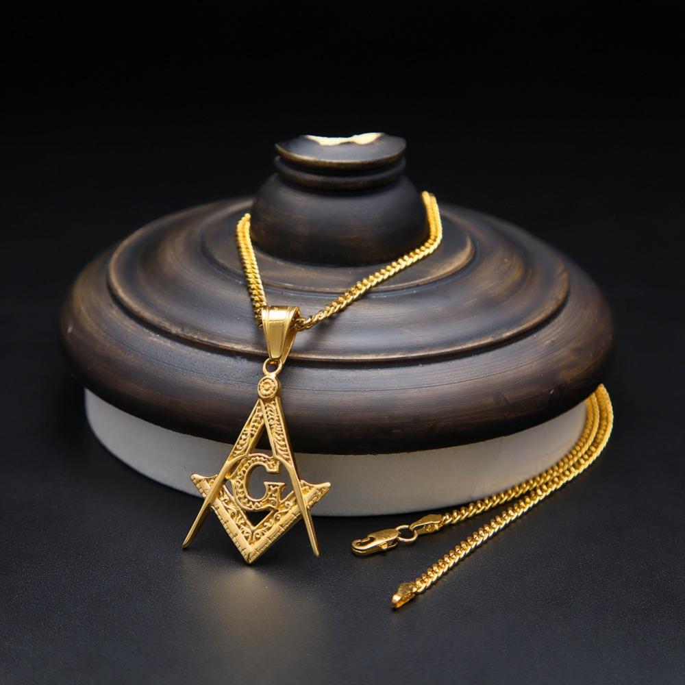 Master Mason Blue Lodge Necklace - Compass & Square G [Gold] - Bricks Masons