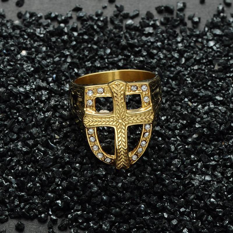 Knights Templar Commandery Ring - Golden Zirconia Armor