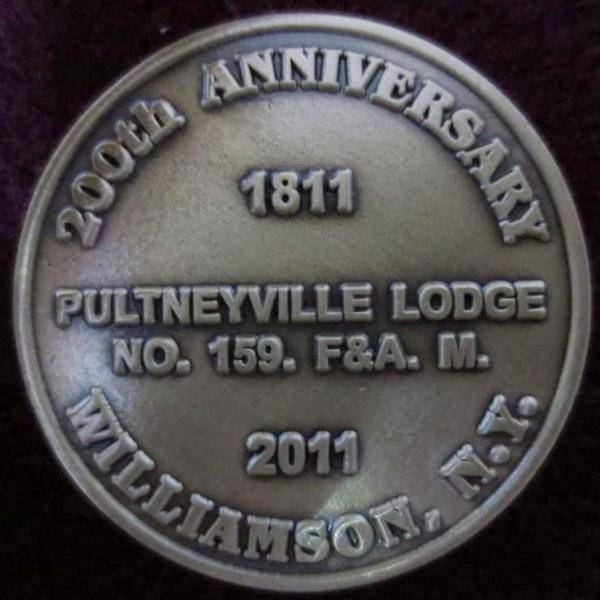 Master Mason Blue Lodge Coin - Metal 200th ANNIVERSARY PULTNEYVLILLE LODGE