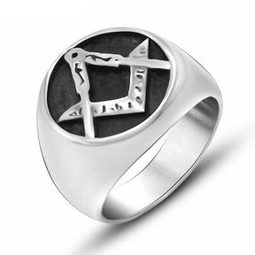 Master Mason Blue Lodge Ring - Silver Symbol Titanium Steel