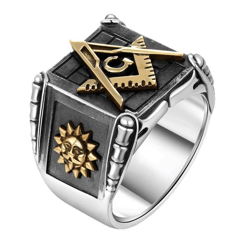 Master Mason Blue Lodge Ring - Sun Moon 925 Sterling Silver