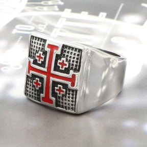 Knights Templar Commandery Ring - Jerusalem Cross (Gold/ White)