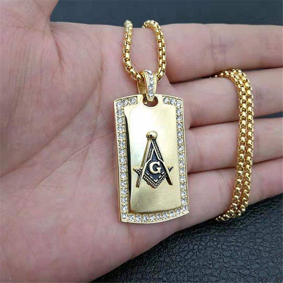 Master Mason Blue Lodge Necklace - Gold With Rhinestones