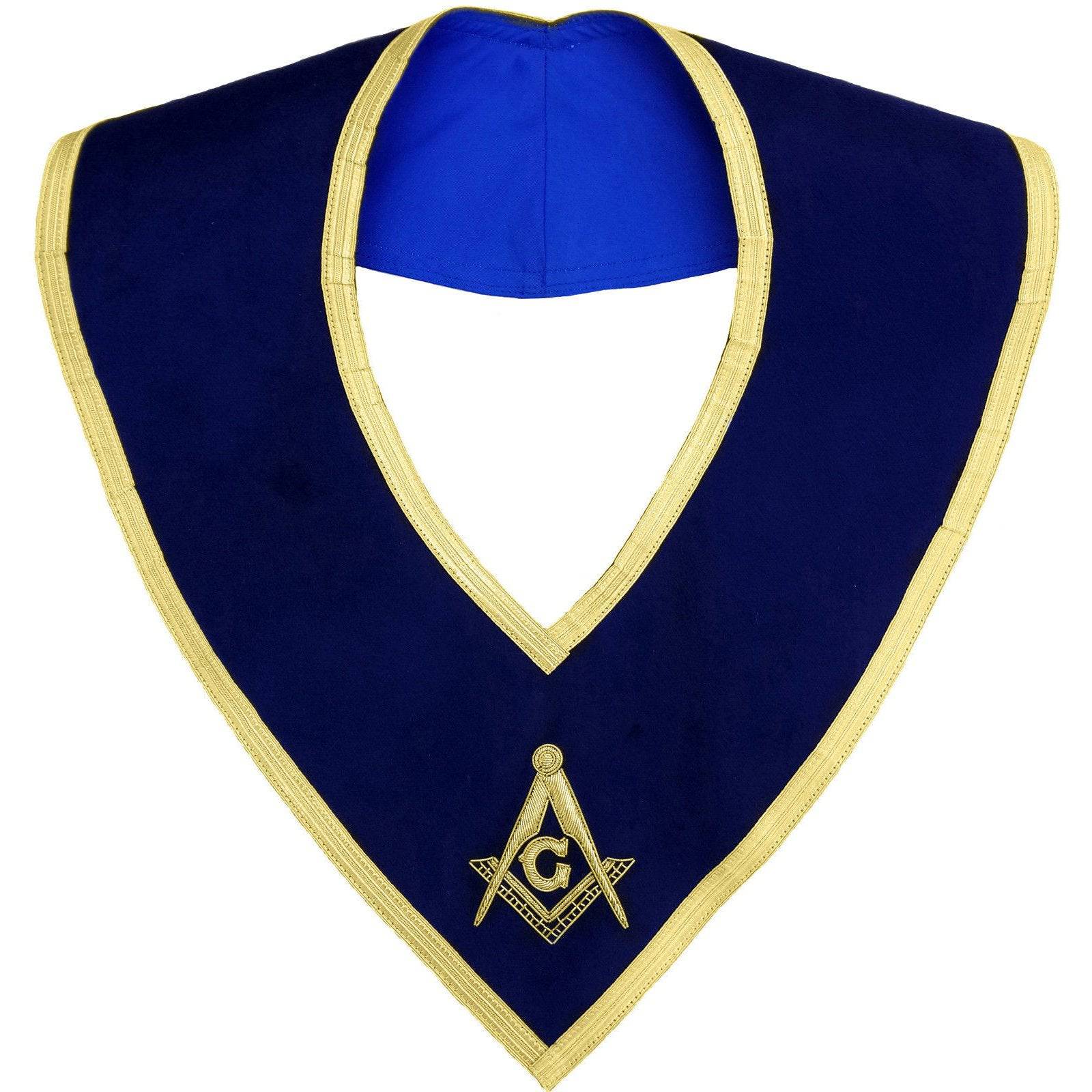 Master Mason Blue Lodge Collar - Dark Blue Velvet with Silver Braid Borders