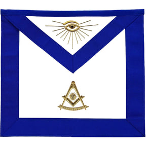 Past Master Blue Lodge Apron - Blue Grosgrain with Gold Hand Embroidery