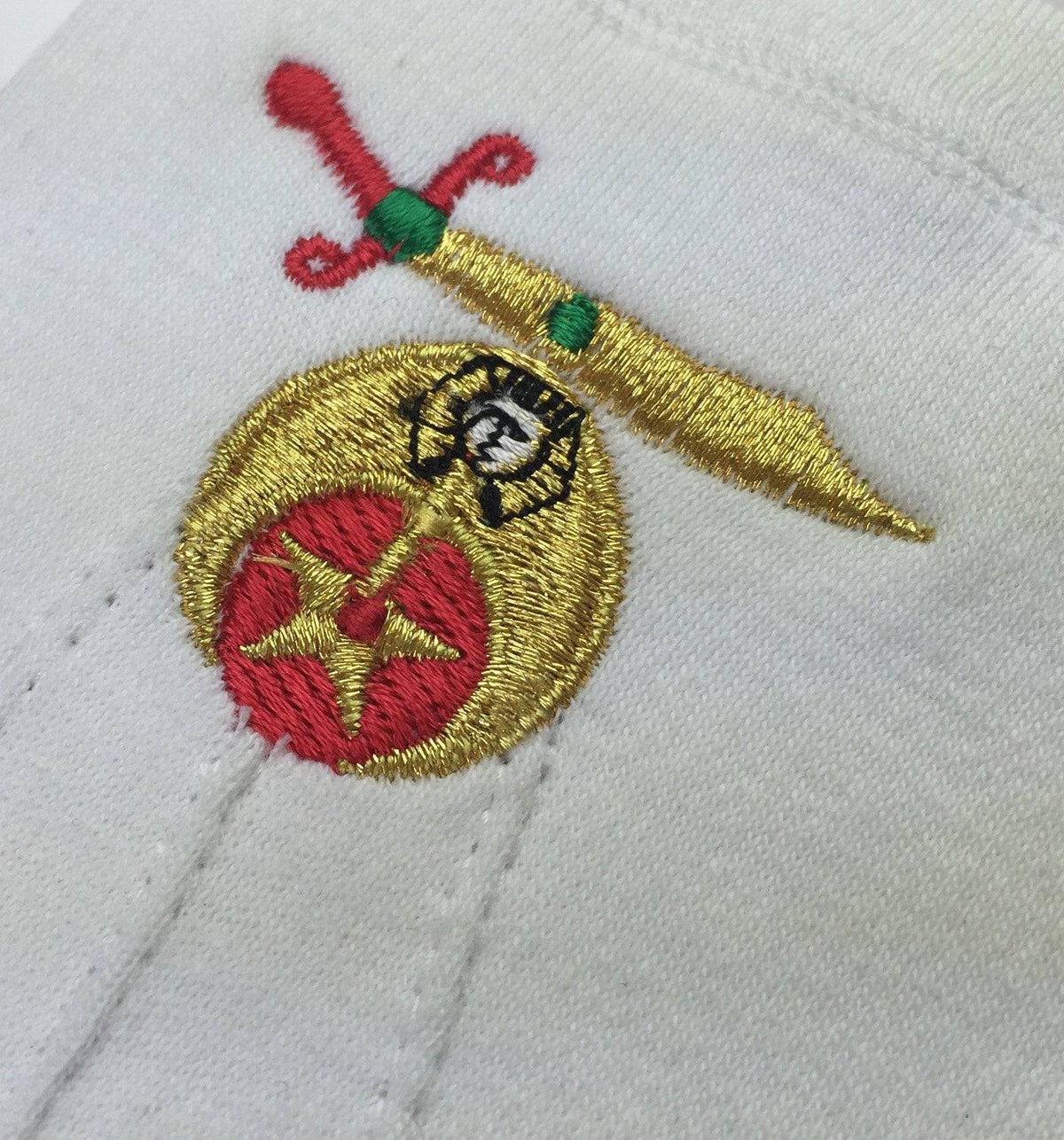 Shriners Gloves - White Cotton Machine Embroidered Emblem - Bricks Masons