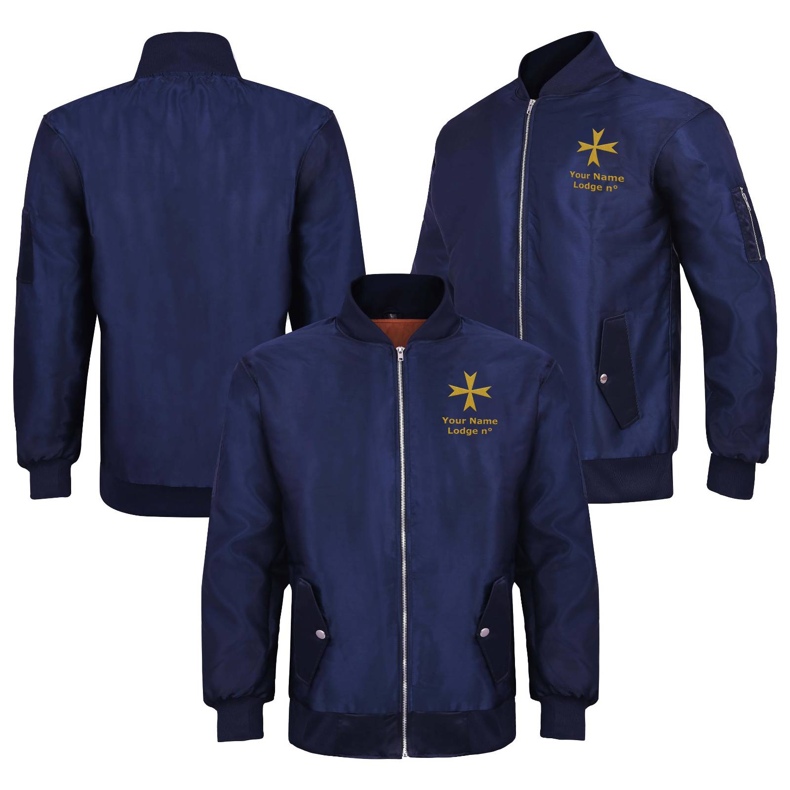 Order Of Malta Commandery Jacket - Nylon Blue Color With Gold Embroidery - Bricks Masons