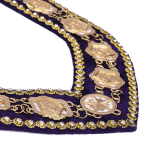 Worthy Patron OES Chain Collar - Gold Plated With Blue Velvet - Bricks Masons