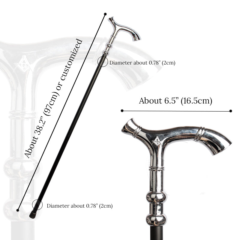 Master Mason Blue Lodge Cane & Walking Stick - Square & Compass G - Bricks Masons