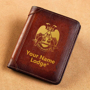 32nd Degree Scottish Rite Wallet - Wings Down Brown Leather - Bricks Masons