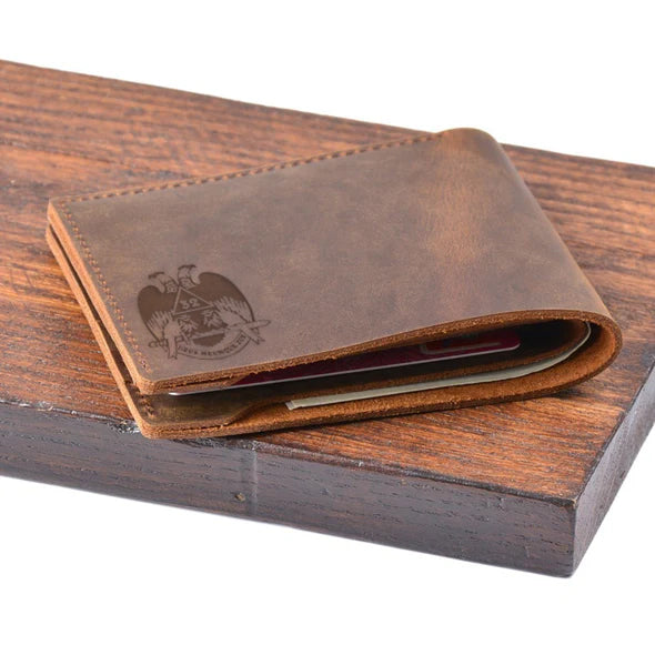 32nd Degree Scottish Rite Wallet - Wings Down Genuine Leather Bifold - Bricks Masons