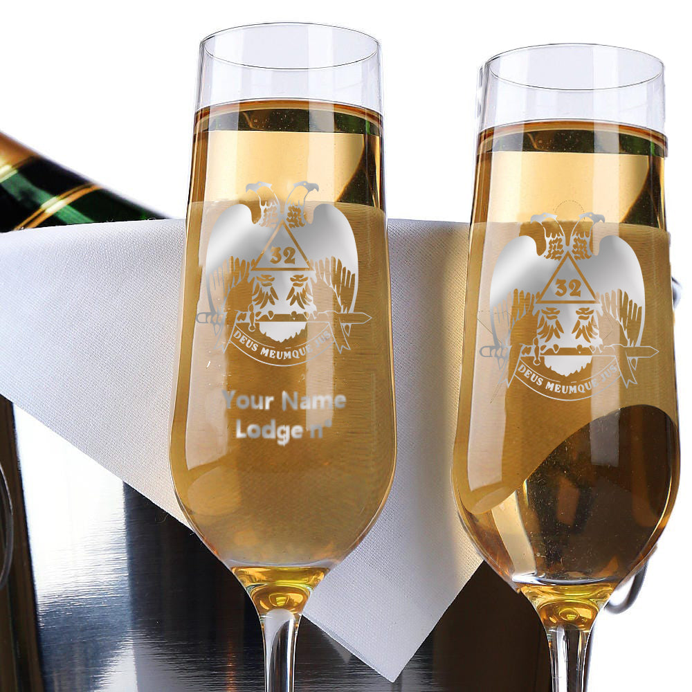 32nd Degree Scottish Rite Champagne Flute - Wings Down 2 Pieces Set - Bricks Masons