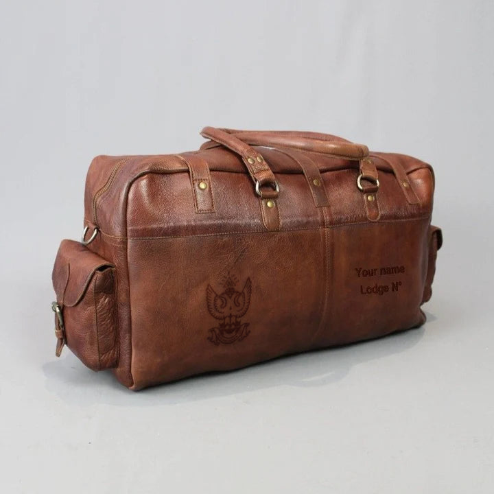 33rd Degree Scottish Rite Travel Bag - Wings Up Conker Brown Leather - Bricks Masons