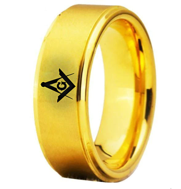 Master Mason Blue Lodge Ring - Gold Tungsten - Bricks Masons