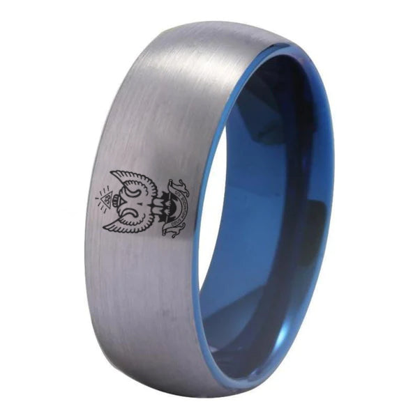 33rd Degree Scottish Rite Ring - Wings Up Silver With Blue Tungsten - Bricks Masons