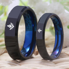 Widows Sons Ring - Black With Blue Tungsten - Bricks Masons