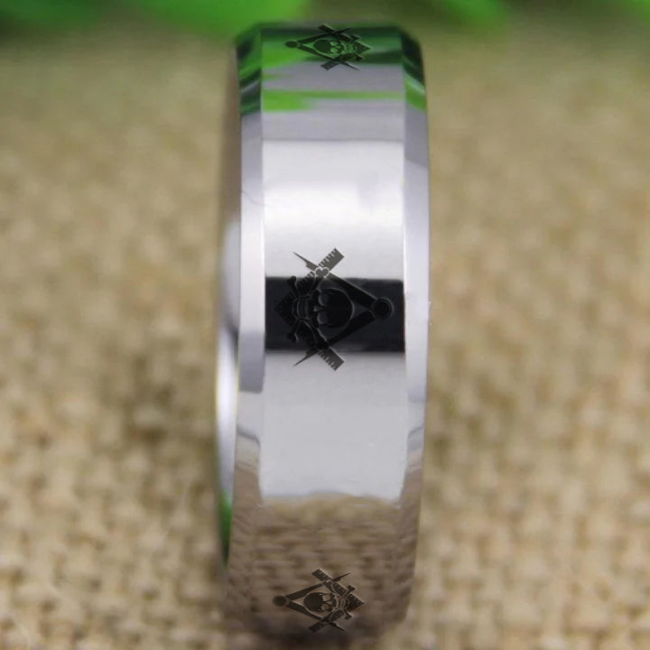 Widows Sons Ring - Silver Bevel Tungsten - Bricks Masons