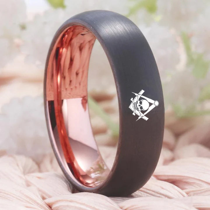 Widows Sons Ring - Gunmetal With Rose Gold Tungsten - Bricks Masons