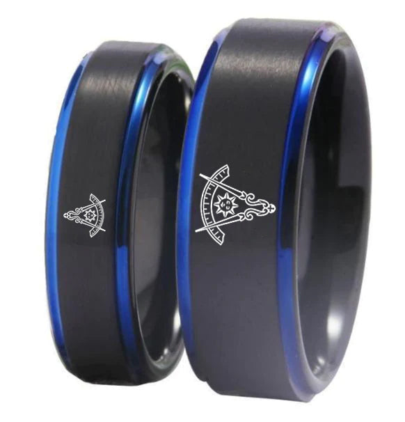 Past Master Blue Lodge California Regulation Ring - Black Blue Tungsten - Bricks Masons