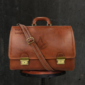 Past Master Blue Lodge Briefcase - Genuine Brown Leather - Bricks Masons