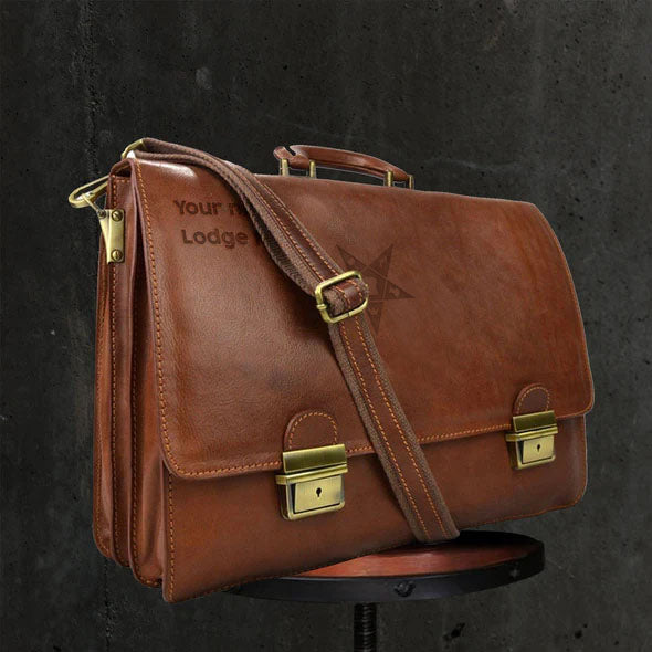 OES Briefcase - Genuine Brown Leather - Bricks Masons