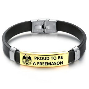 32nd Degree Scottish Rite Bracelet - Wings Down Steel & Leather - Bricks Masons