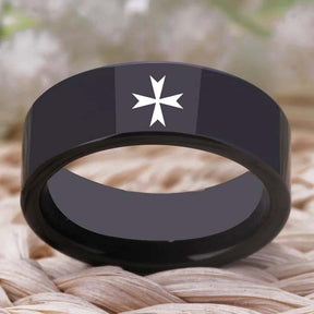 Order of Malta Commandery Ring - Black Tungsten - Bricks Masons