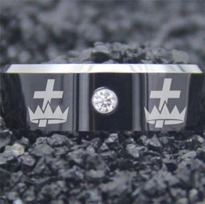 Knights Templar Commandery Ring - Black Silver Bevel With CZ Stone - Bricks Masons