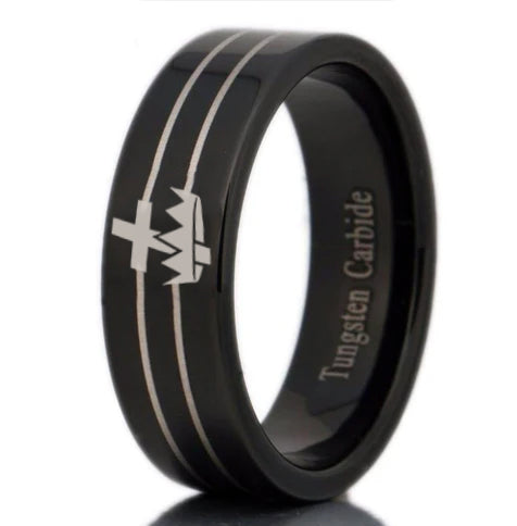 Knights Templar Commandery  Ring - Black Tungsten - Bricks Masons