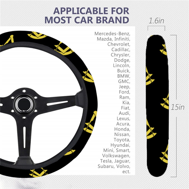 Past Master Blue Lodge Steering Wheel Cover - White & Gold - Bricks Masons