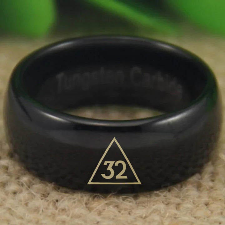 32nd Degree Scottish Rite Ring - Black Dome Tungsten - Bricks Masons