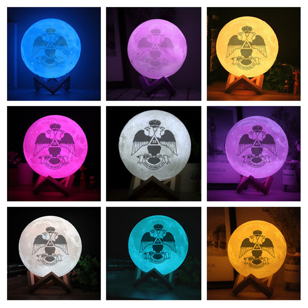 33rd Degree Scottish Rite Lamp - Wings Down 3D Moon Various Colors - Bricks Masons