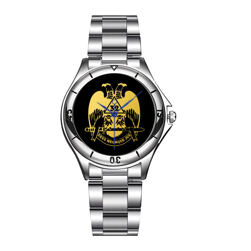 32nd Degree Scottish Rite Wristwatch - Wings Down Stainless Steel - Bricks Masons