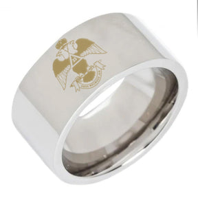 33rd Degree Scottish Rite Ring - Wings Down 8MM Pipe Silver Tungsten - Bricks Masons