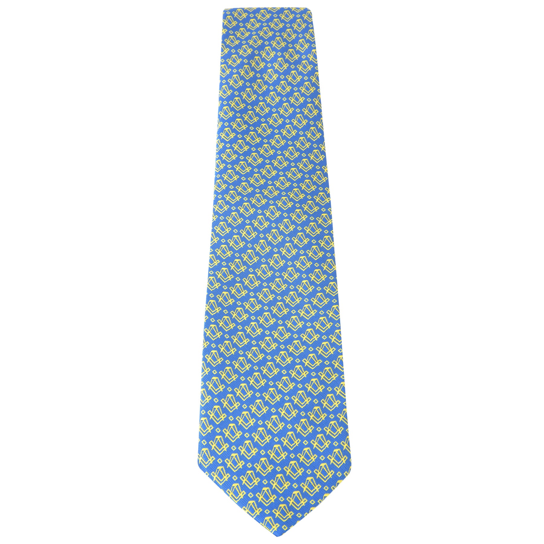 Master Mason Blue Lodge Necktie - Blue With Gold Square & Compass Emblem - Bricks Masons