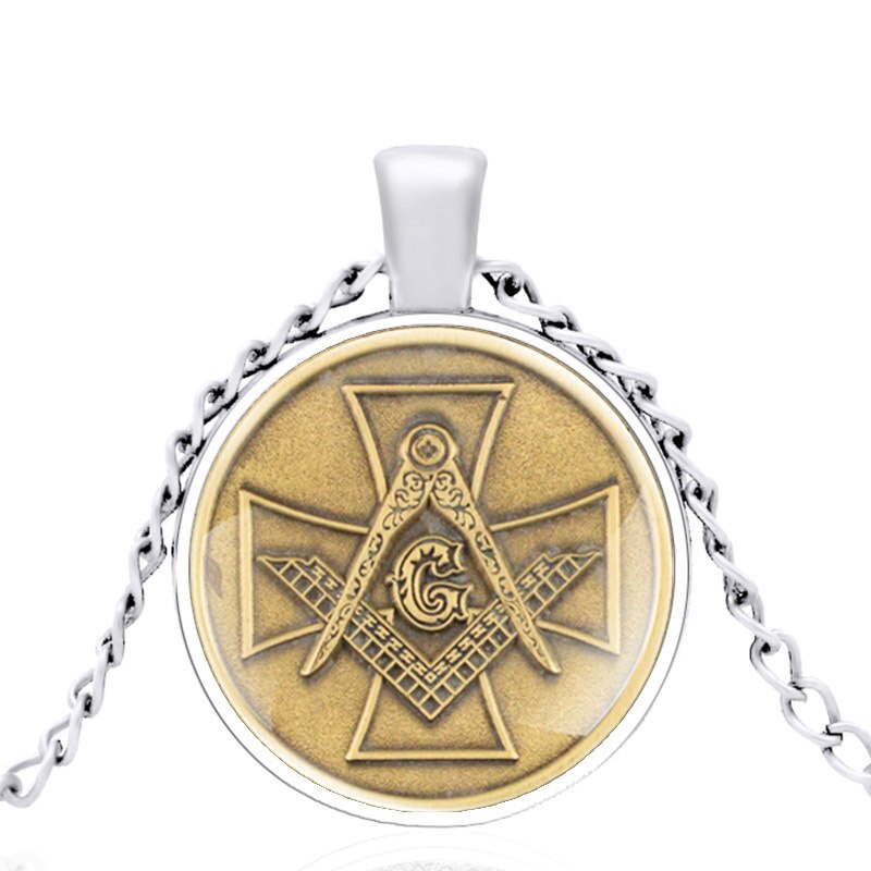 Knights Templar Commandery Necklace - Glass Dome Charm Pendant - Bricks Masons