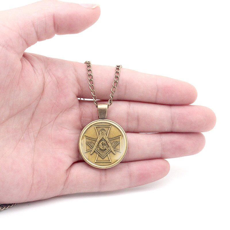 Knights Templar Commandery Necklace - Glass Dome Charm Pendant - Bricks Masons