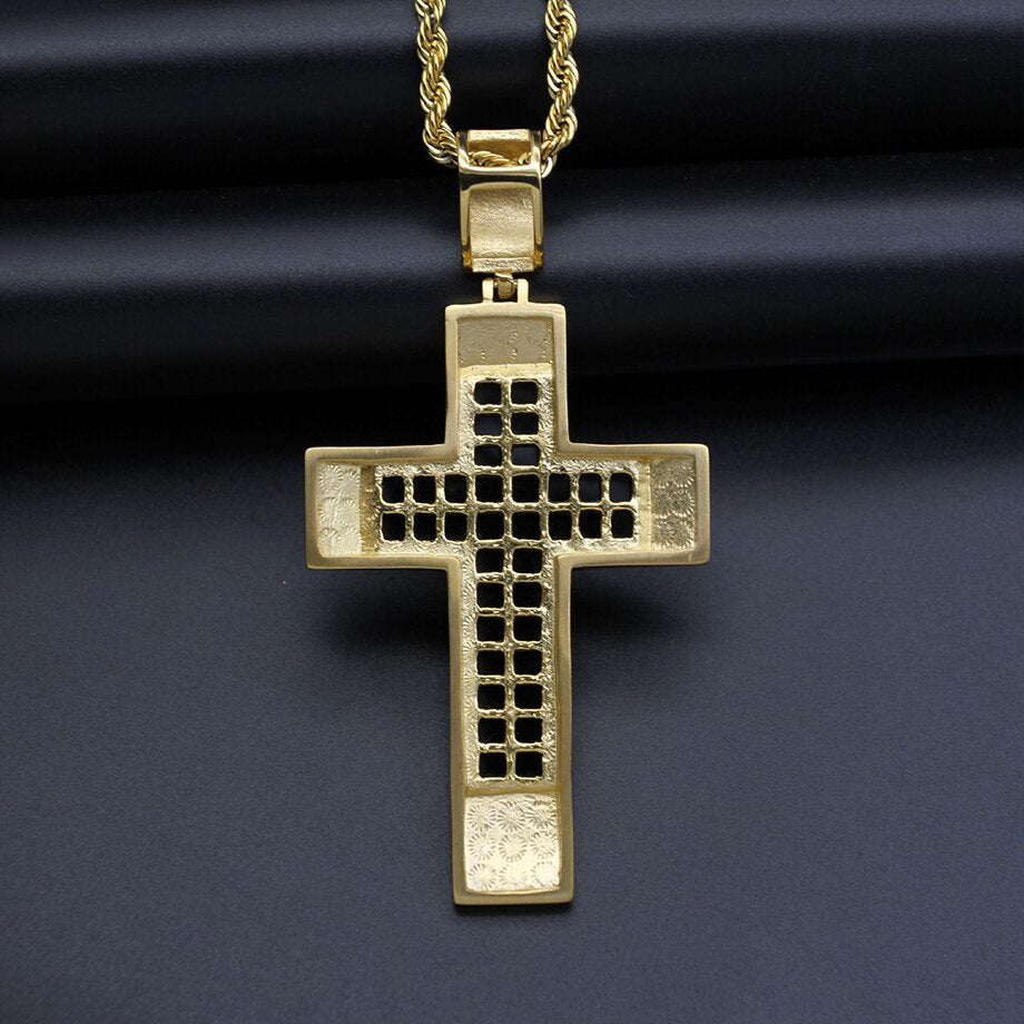 Knights Templar Commandery Necklace - Iced Out Bold Cross Pendant - Bricks Masons