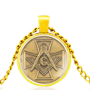 Knights Templar Commandery Necklace - Glass Dome Charm Pendant - Bricks Masons