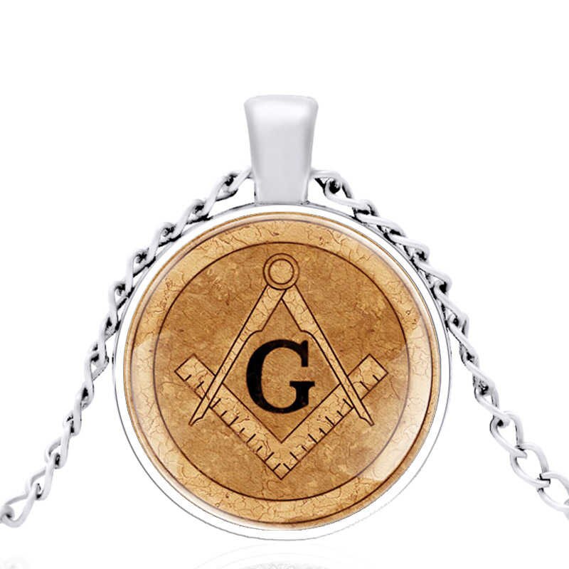 Master Mason Blue Lodge Necklace - Square and Compass G Glass Dome - Bricks Masons