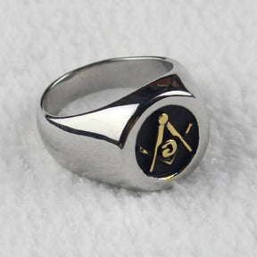 Master Mason Blue Lodge Ring - Golden Square and Compass G Embossed - Bricks Masons