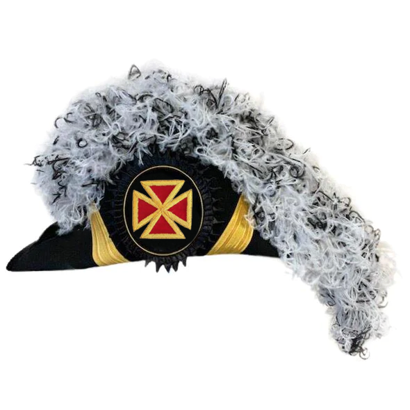Grand Commander Knights Templar Commandery Chapeau - White & Black Blend Plumes - Bricks Masons