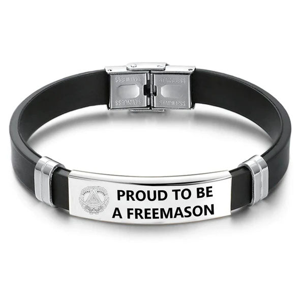 Grand Master Blue Lodge Bracelet - Steel & Leather - Bricks Masons