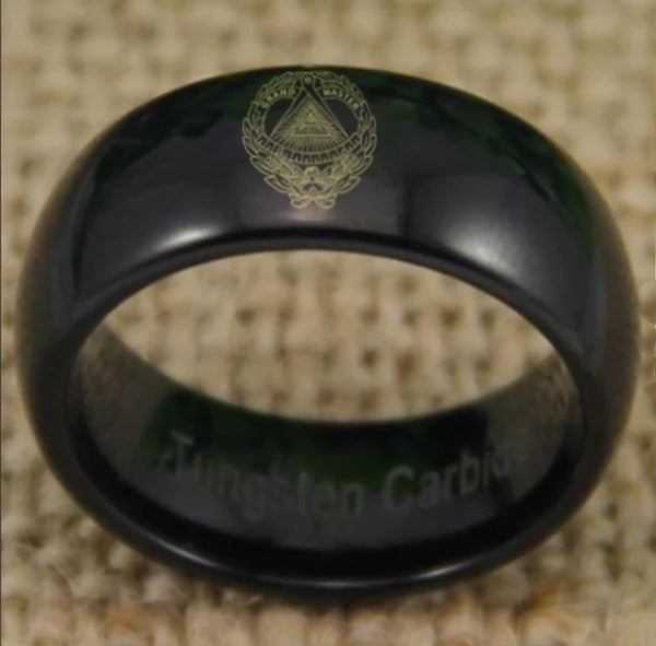 Grand Master Blue Lodge Ring - Black Dome Tungsten - Bricks Masons